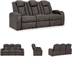 Signature Design by Ashley Fyne-Dyme Contemporary Power Reclining Sofa with USB Charging Ports and Adjustable Headrest, Brown