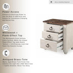 Signature Design by Ashley Willowton Farmhouse 2 Drawer Nightstand with USB Charging Ports, 25.67" Tall, Whitewash