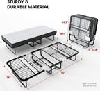 EconoHome Folding Bed with Mattress - 75x38 Twin Size Frame - Portable Rollaway Guest Bed with 5-inch Memory Foam Mattress - Space-Saving Foldable Design for Easy Storage