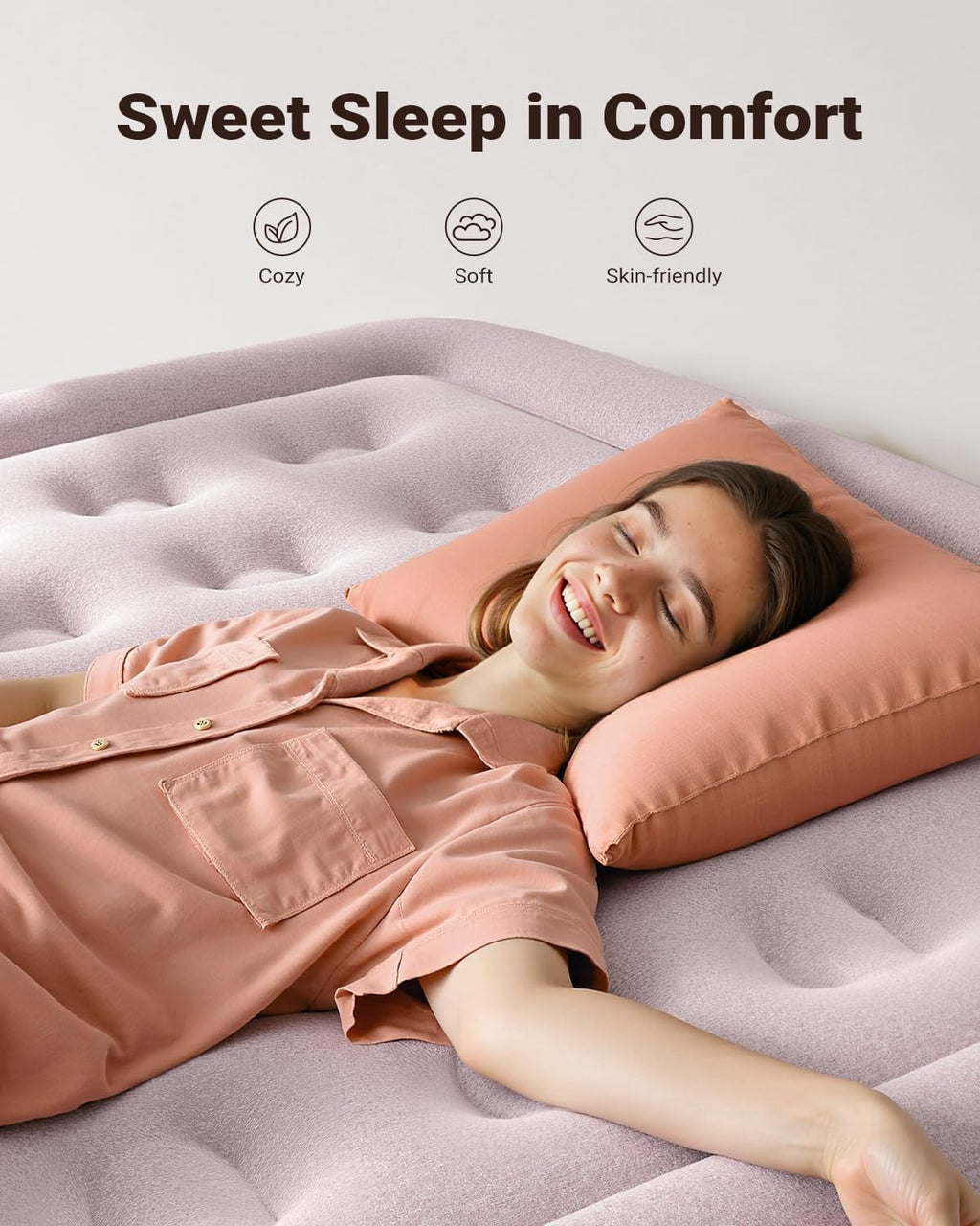 iDOO Air Mattress Queen with Built in Pump, Blow up Mattress, 18 Raised Inflatable Mattress for Home Camping and Guest Bed, Upgraded Comfort Surface Air Bed Queen Size, Colchones Inflables, Pink