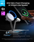 Anker Prime 3-in-1 Qi2.2 MagSafe Compatible 25W Wireless Charging Station | Smart Display, TEC Active Cooling, Apple Watch Charger, for iPhone 17, Apple Watch, AirPods Pro, and More (Adapter Included)