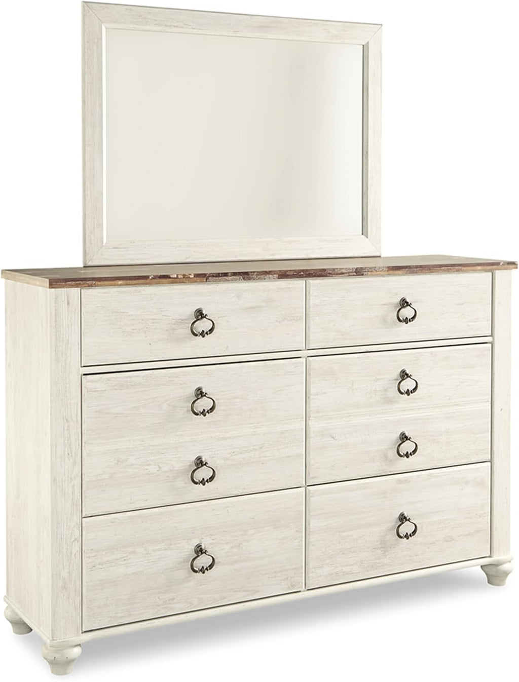 Signature Design by Ashley Willowton Coastal Cottage 6 Drawer Dresser with Faux Plank Top, Whitewash