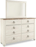Signature Design by Ashley Willowton Coastal Cottage 6 Drawer Dresser with Faux Plank Top, Whitewash
