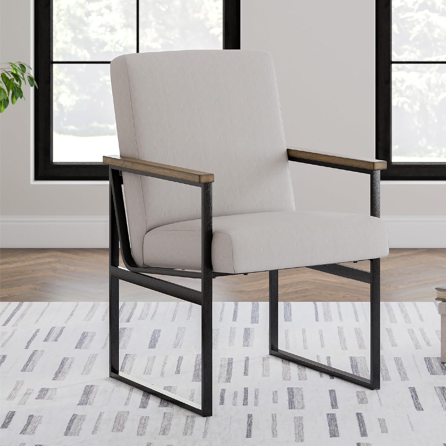 Signature Design by Ashley Montia Modern Home Office Desk Chair with Cushion, Beige & Light Brown