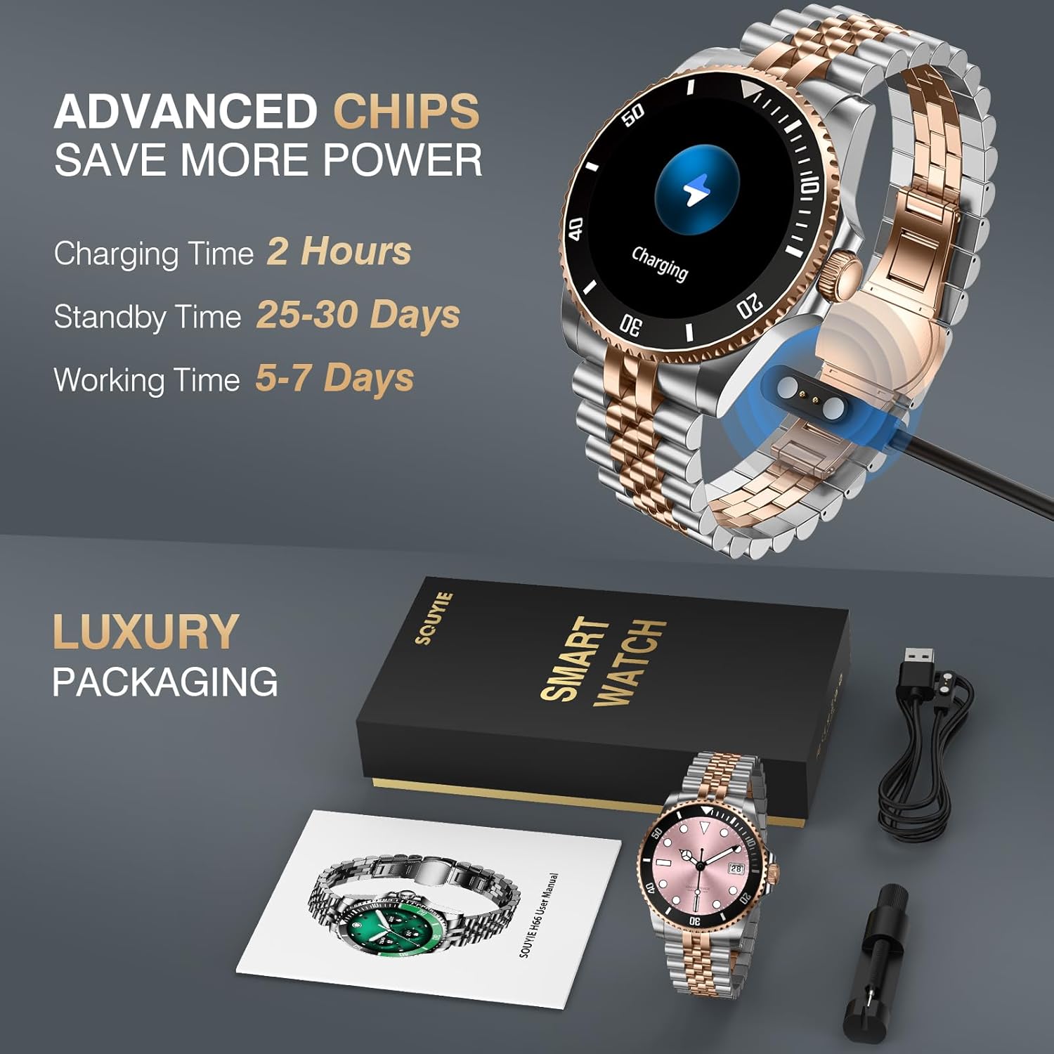 GPT AI Smart Watch with Bluetooth Calls, 1.19-inch AMOLED 44mm, 24/7 Heart Rate, SpO2, Blood Pressure, Sleep Monitor, 107 Sports Fitness Tracker, Smartwatch Compatible Android and iOS Silver Gold