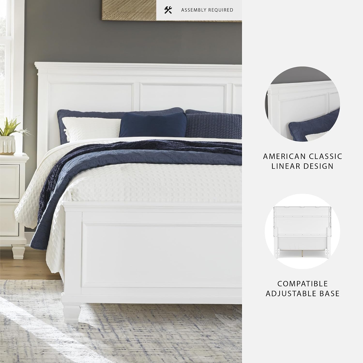 Signature Design by Ashley Fortman Transitional California King Panel Bed with Tapered Feet, Foundation or Box Spring Needed, White