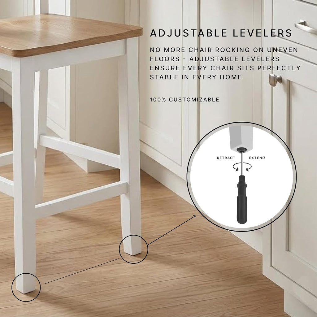 Signature Design by Ashley Gesthaven Counter Height Bar Stool, Set of 2, 24.25" Stools with Ladder Back, Solid Wood Frame, Contoured Mango Wood Veneer Seat, Kitchen Island Dining, Natural and White