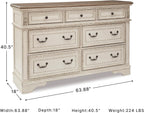 Signature Design by Ashley Realyn French Country 7 Drawer Dresser, Two-Tone Chipped White and Distressed Wood Finish, Smooth-Gliding Bedroom Storage, Ideal for Master Suites, 64" W