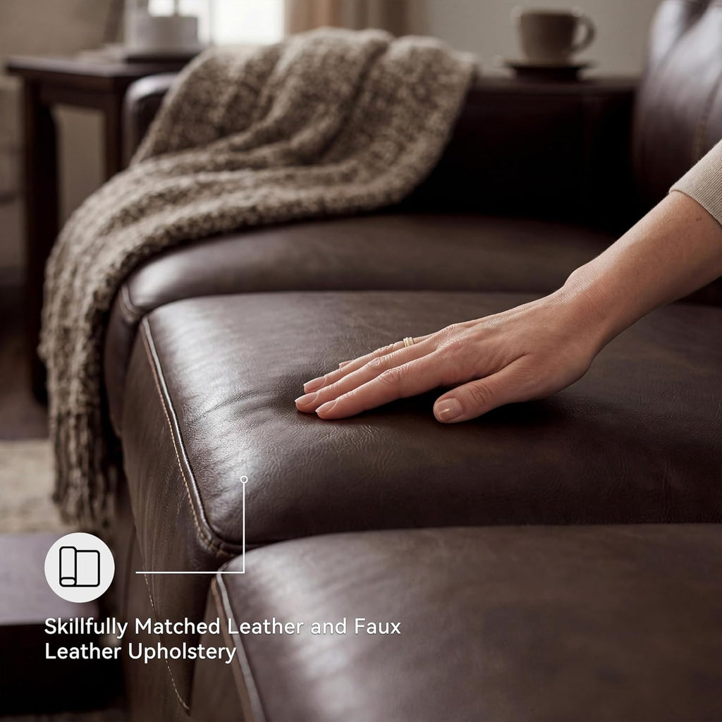 Signature Design by Ashley Santorine Transitional Tufted Leather Match Sofa, Dark Brown