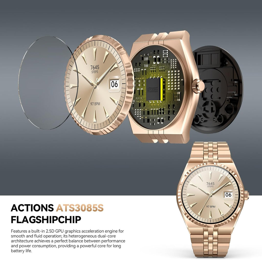 Business Luxury Smartwatch, 1.32" AMOLED HD Screen, Bluetooth 5.4 Calls, Stainless Steel Strap, 160+ Sports Modes, Fitness Watch with Heart Rate/SpO2/Sleep/Blood Pressure Monitor, iOS and Android Gold