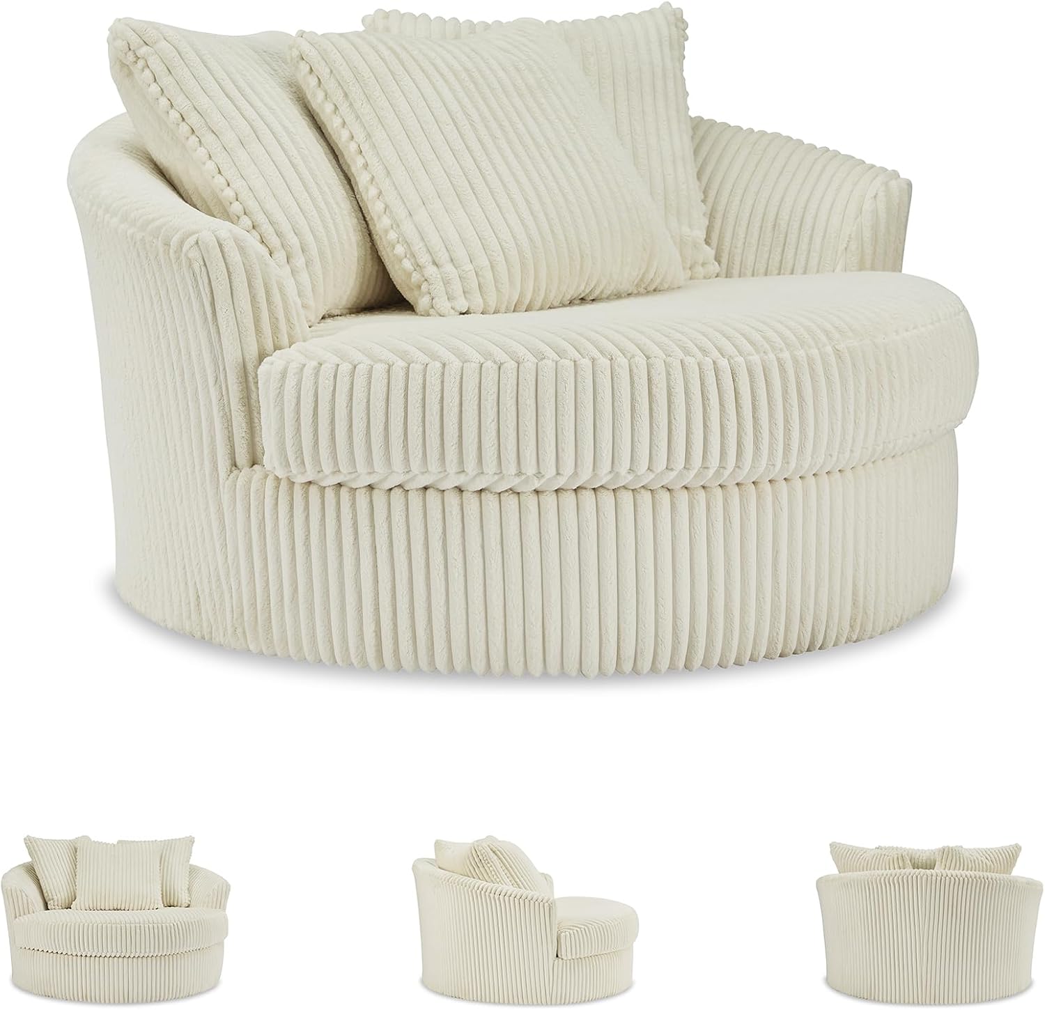 Signature Design by Ashley Lindyn Transitional Oval Tufted Upholstered Oversized Swivel Accent Chair, White