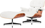Luxury Top Black Grain Leather Mid Century Chaise Lounge Chair with Ottoman, Premium Handcrafted Walnut Wood, Ergonomic Modern Accent Chair for Living Room Office