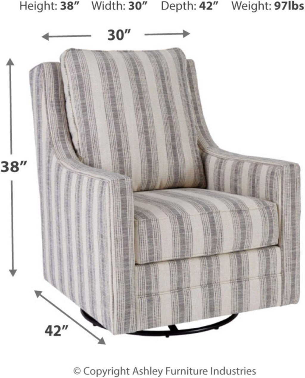 Signature Design by Ashley Swivel Glider Accent Chair Kambria, No Assembly Required, Polyester Linen Fabric, for Living Room, Ivory and Black Stripe, 30" W