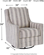 Signature Design by Ashley Swivel Glider Accent Chair Kambria, No Assembly Required, Polyester Linen Fabric, for Living Room, Ivory and Black Stripe, 30" W