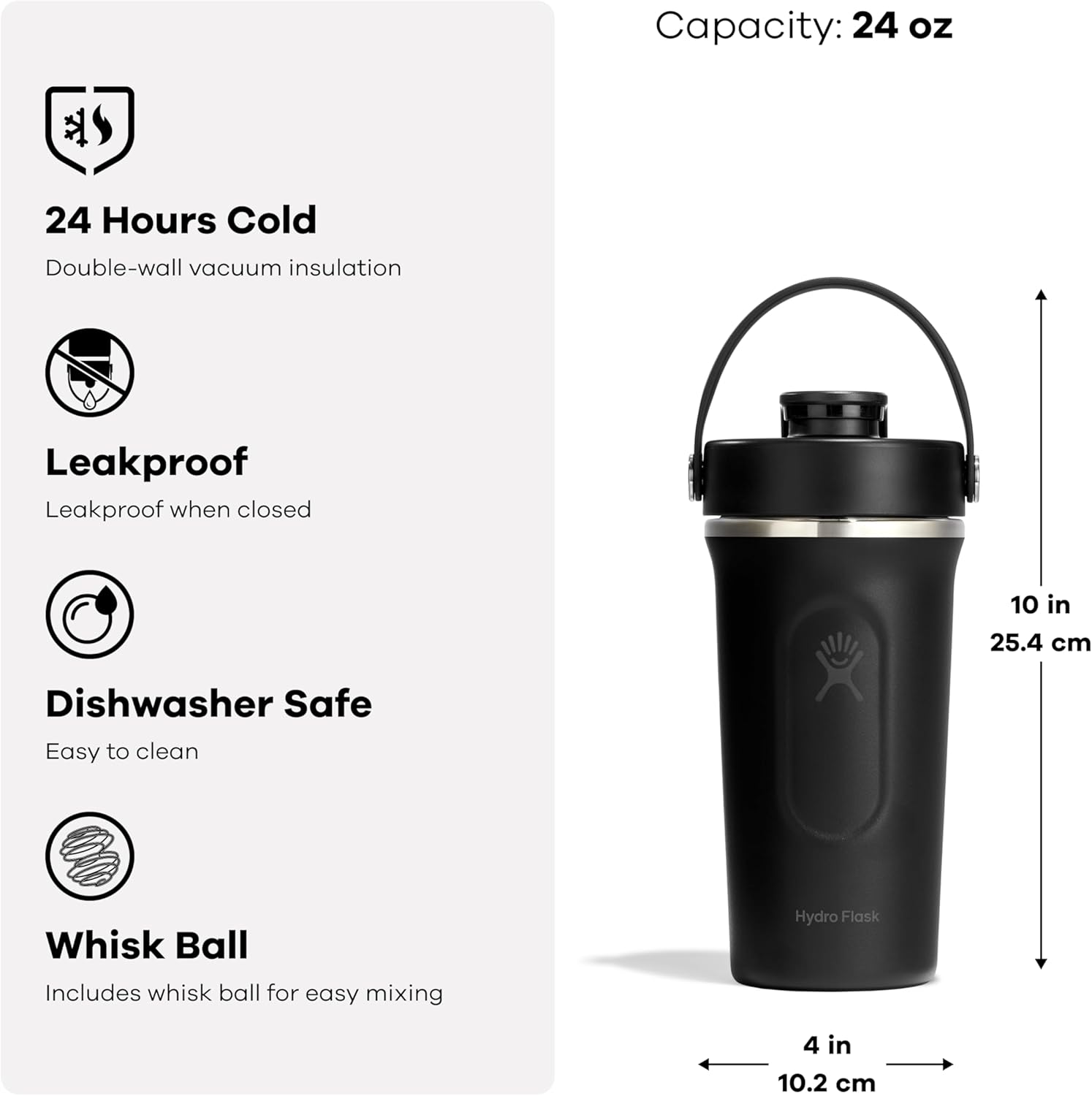 Hydro Flask Shaker Bottle – Insulated Stainless Steel Gym Bottle for Pre Workout & Protein 24 Oz Agave Green
