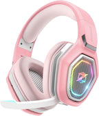 Ozeino 2.4GHz Wireless Gaming Headset with Microphone, 2.4G USB & Type C Transmitter - 30h Battery Life - RGB Lighting Gaming Headphones for PS5, PS4, PC, Phone