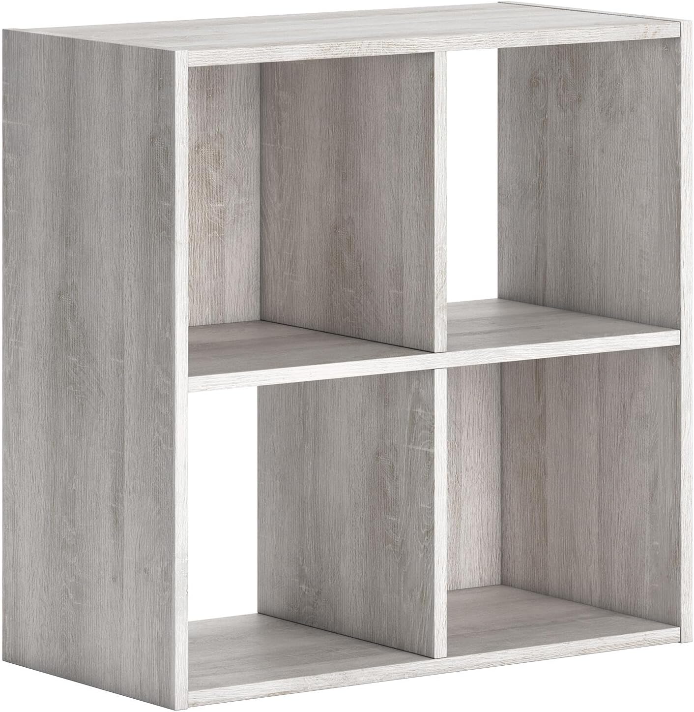 Signature Design by Ashley 4 Cube Storage Organizer, Paxberry Coastal Chic Bookshelf, Engineered Wood Shelving for Bedroom or Living Room, Whitewash, 24" W x 12" D x 24" H