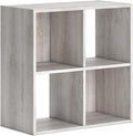 Signature Design by Ashley 4 Cube Storage Organizer, Paxberry Coastal Chic Bookshelf, Engineered Wood Shelving for Bedroom or Living Room, Whitewash, 24" W x 12" D x 24" H
