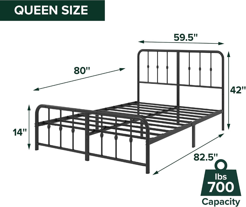 Zinus Leonardo Metal Platform Bed Frame, Victorian Spindle Style Headboard and Footboard, Heavy Duty Bed Base, Ample Underbed Space, Queen