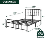 Zinus Leonardo Metal Platform Bed Frame, Victorian Spindle Style Headboard and Footboard, Heavy Duty Bed Base, Ample Underbed Space, Queen