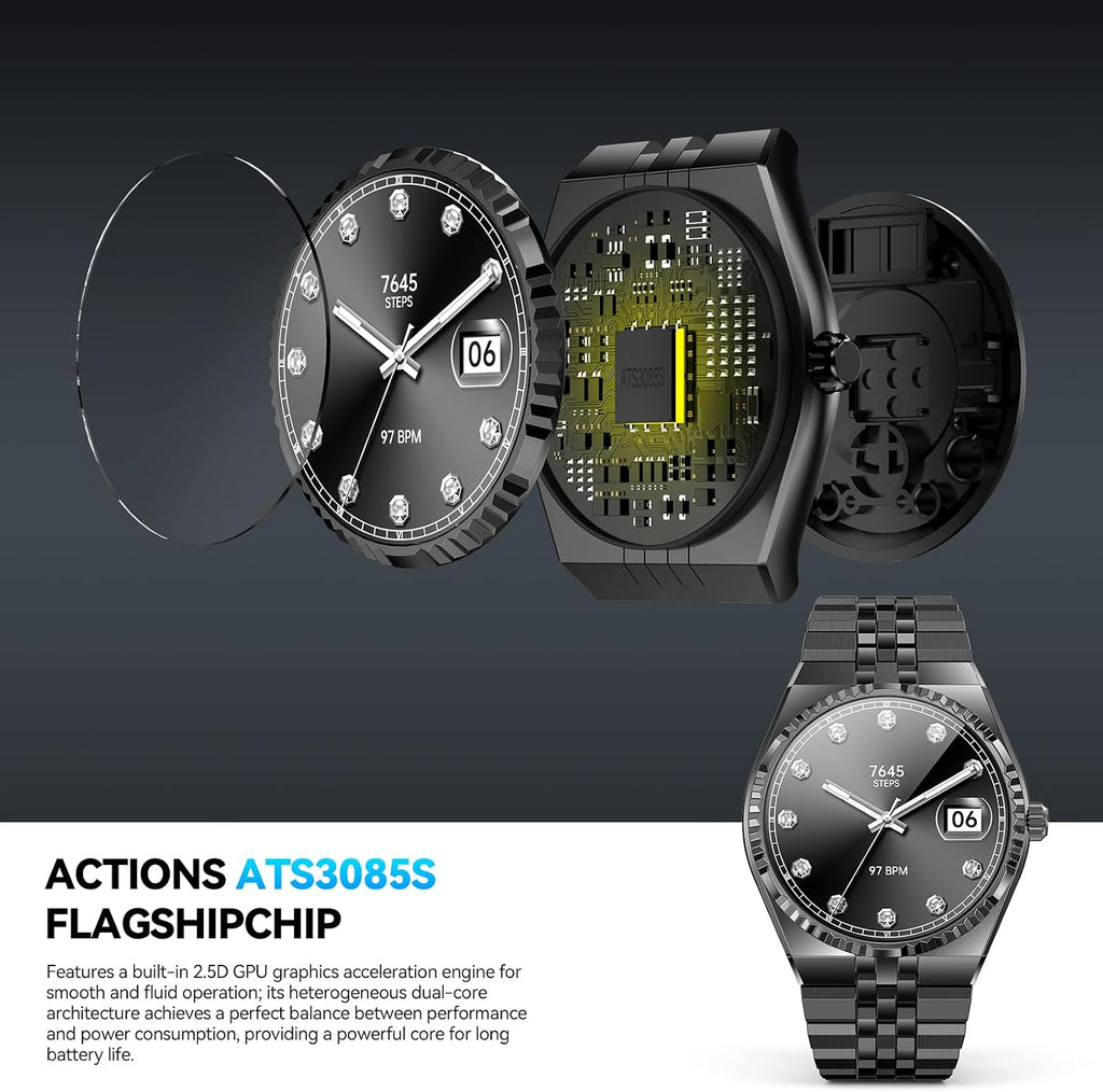 Luxury Smart Watch with Bluetooth Calls, Heart Rate/Blood Pressure/Blood Oxygen/Sleep Monitor, 1.32" AMOLED Display, 160+ Sports Modes, IP68 Waterproof, Compatible with iOS Android for Men Women Black