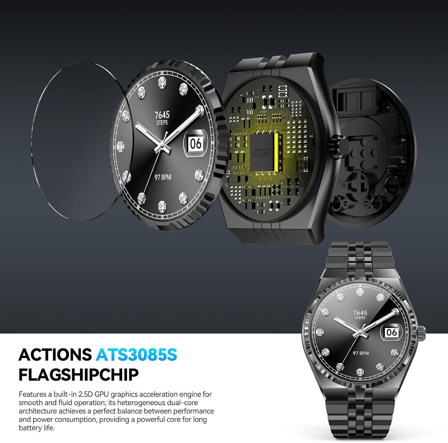 Luxury Smart Watch with Bluetooth Calls, Heart Rate/Blood Pressure/Blood Oxygen/Sleep Monitor, 1.32" AMOLED Display, 160+ Sports Modes, IP68 Waterproof, Compatible with iOS Android for Men Women Black