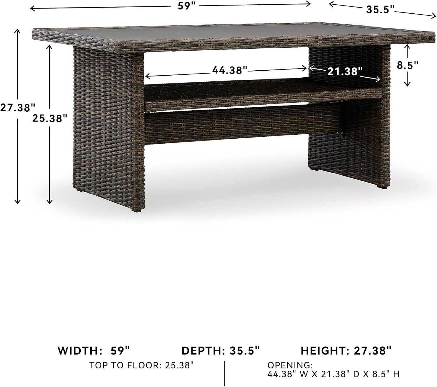 Signature Design by Ashley Brook Ranch Casual Outdoor Multi-use Table with 1 Fixed Shelf, Dark Brown & Gray