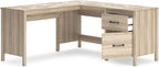 Signature Design by Ashley Battelle Scandinavian 60" Home Office Desk with Return, Drawer and Cabinet, Light Brown