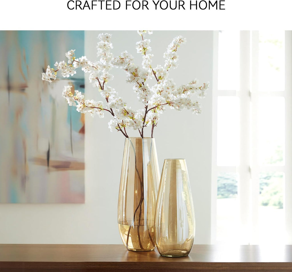 Signature Design by Ashley Rhettman Farmhouse Indoor/Outdoor 16" Glass Tabletop Vase, Light Brown