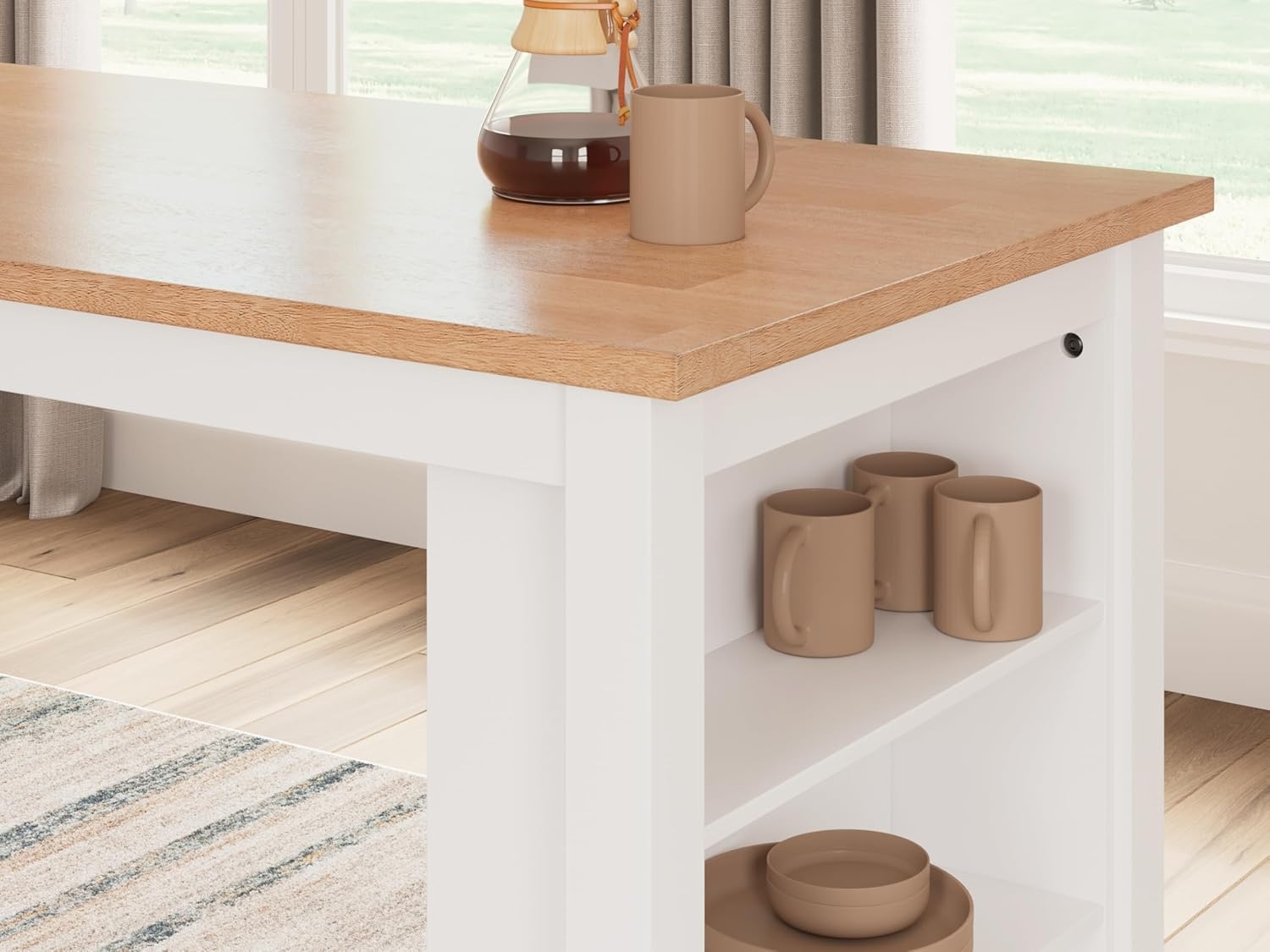 Signature Design by Ashley Gesthaven 60" Counter Height Dining Table with 3 Storage Shelves, Butcher Block Veneer Top, Ideal for Kitchens or Workspaces, White/Natural