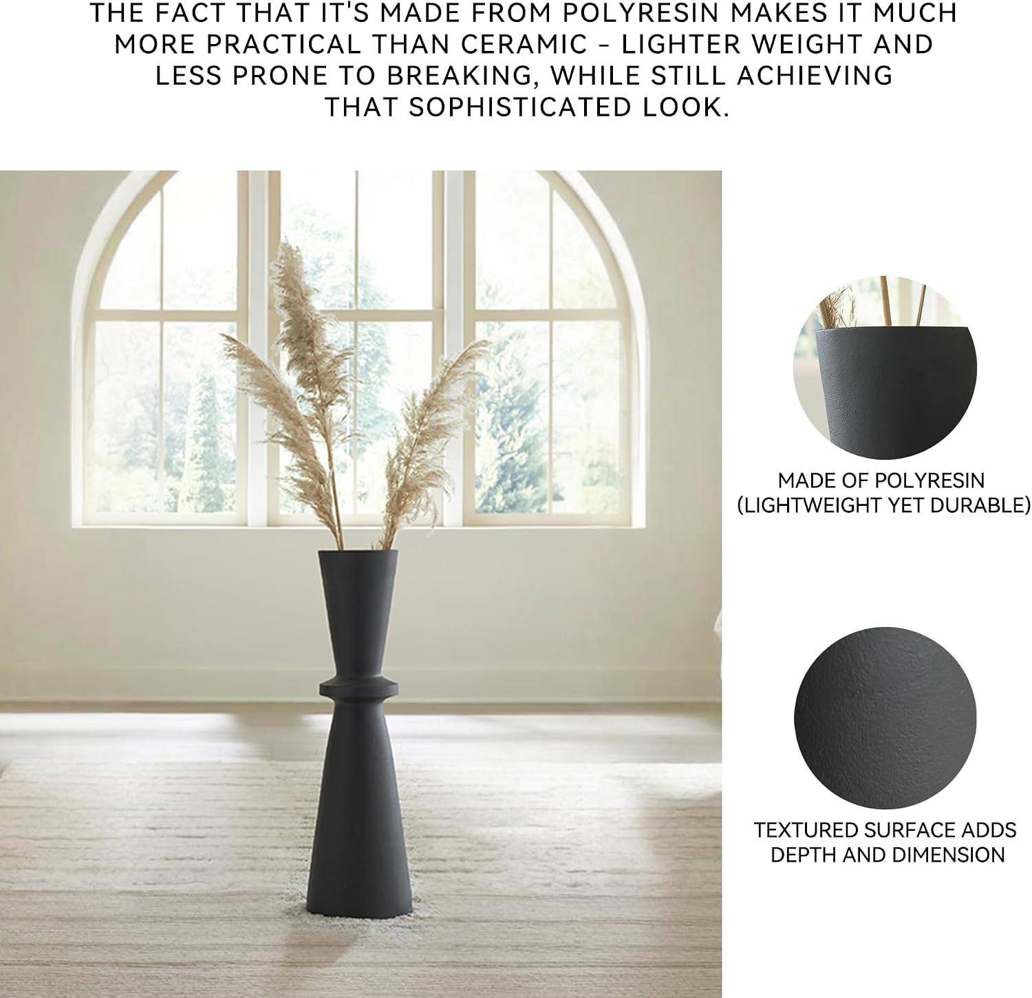 Signature Design by Ashley Collisten Modern Indoor 30" Textured Polyresin Freestanding Vase, Black