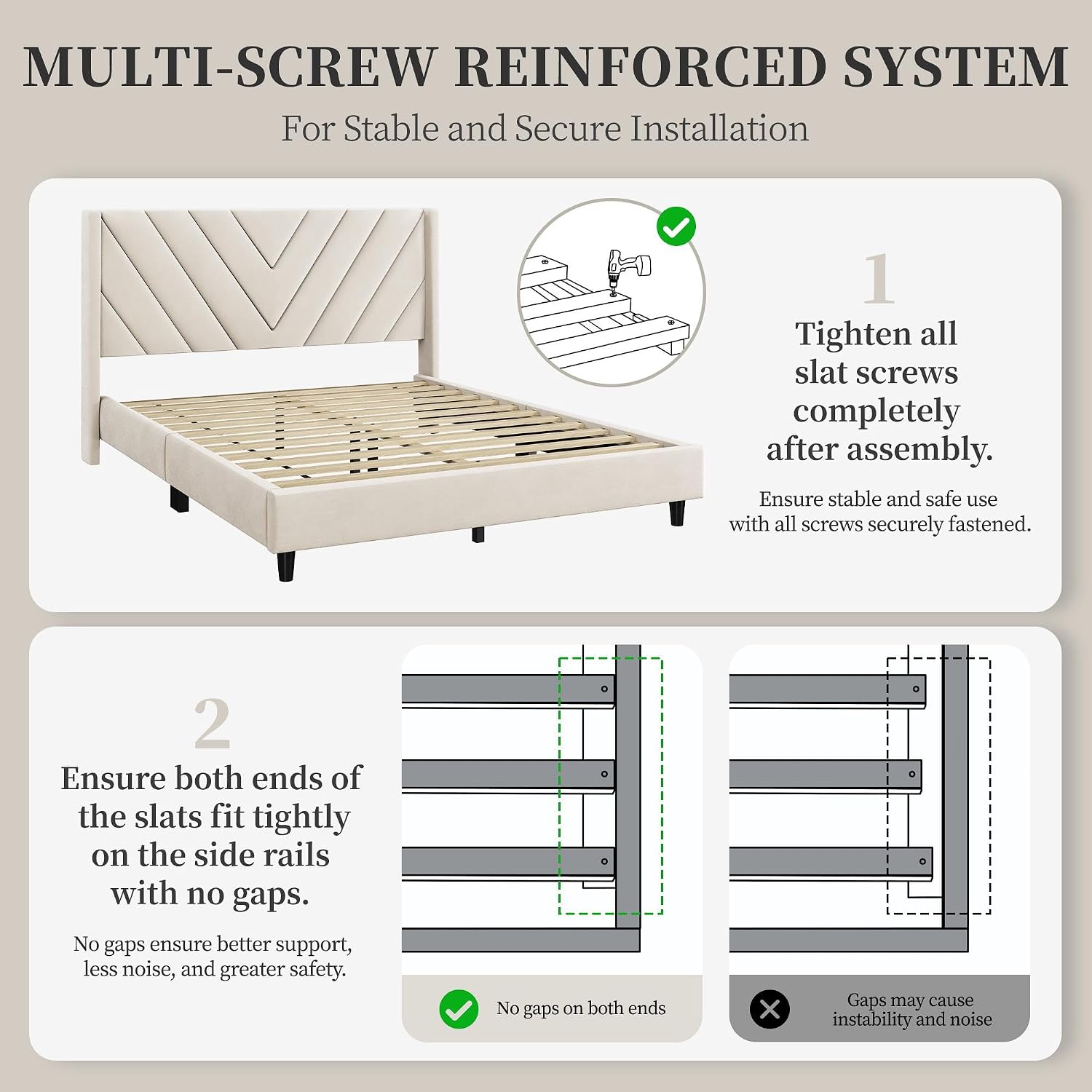 Yaheetech Queen Bed Frame Upholstered Platform Bed/Wooden Slat Support/Tufted Headboard with Wing Side/Mattress Foundation/No Box Spring Needed,Beige Queen