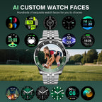 SOUYIE GPT AI Smart Watch for Men, Bluetooth Call Heart Rate Blood Pressure Blood Oxygen Sleep Monitor, 107 Sports Modes 1.19" AMOLED Display Waterproof Fitness Tracker Android iOS, 44mm Silver Green