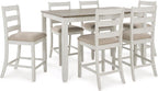 Signature Design by Ashley Skempton 7-Piece Counter Height Dining Table Set for 6, Solid Wood Frames and Acacia Veneer, Cushioned Bar Stools, White and Light Brown