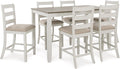 Signature Design by Ashley Skempton 7-Piece Counter Height Dining Table Set for 6, Solid Wood Frames and Acacia Veneer, Cushioned Bar Stools, White and Light Brown