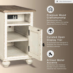 Signature Design by Ashley Realyn Narrow End Table with Charging Station, Chairside End Table, Wood, Engineered Wood and Veneers, Living Room Furniture, Antiqued White and Brown, 14" W