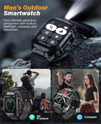 SOUYIE Military Smart Watch for Men Answer/Make Call, 2.02" Outdoor Sport Smartwatch with Flashlight, Heart Rate Blood oxygen Blood Pressure Sleep, 100+ Sport Modes Fitness Tracker for Android and iOS