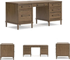 Signature Design by Ashley Roanhowe Contemporary 68" Home Office Desk with 6 Felt-Lined Drawers, USB Charging Ports and Cord Management, Dark Brown