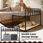 Bedside Dog Bed, Height Adjustable Elevated Co-Sleeper for Medium Large Dogs, Fits Low to High Beds (28-37in), Heavy-Duty Metal Bunk Bed Frame with Safety Side Rails & Washable Cushion