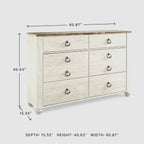 Signature Design by Ashley Willowton Coastal Cottage 6 Drawer Dresser with Faux Plank Top, Whitewash