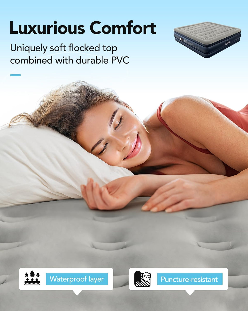 iDOO King Size Air Mattress with Built in Pump, 18" Raised Comfort Blow up Mattress King, Upgraded Inflatable Mattress for Guest Home, Temporary Air Bed with Storage Bag, colchon inflable, 750lbs Max