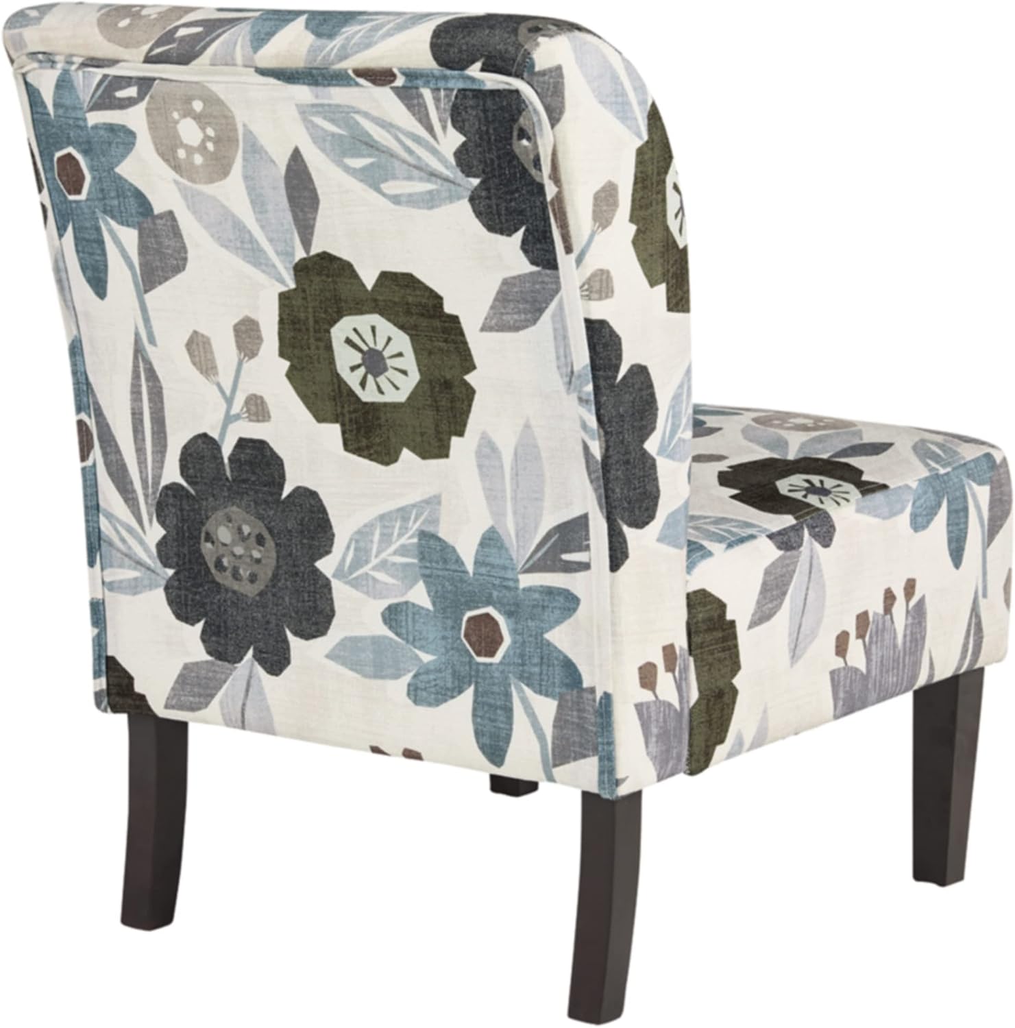 Signature Design by Ashley Triptis Floral Armless Accent Chair with Attached Cushions, Fabric Upholstery, Wood Legs, 16.63" Seat Height, White, Blue & Gray