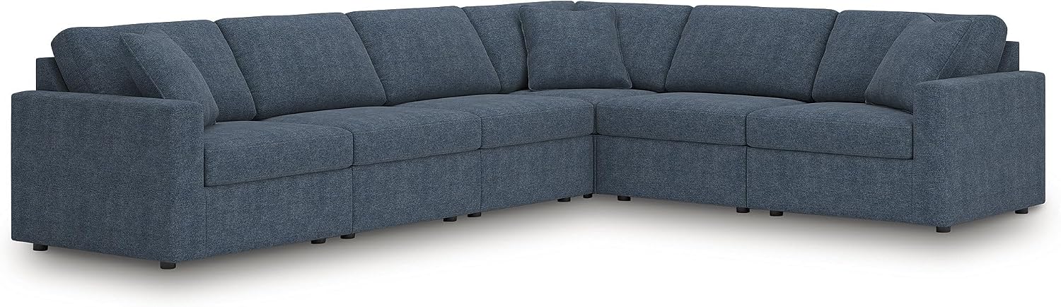 Signature Design by Ashley Contemporary Modmax Stain Resistant L-Shape Right-Arm Facing 6-Piece Sectional with Reversible Cushion and Armrest, Dark Blue