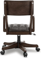 Signature Design by Ashley Breckington Contemporary Faux Leather Tufted Home Office Desk Chair with Adjustable Height and Casters, Solid Wood, 28.75" W x 28.75" D x 38" H, Dark Brown