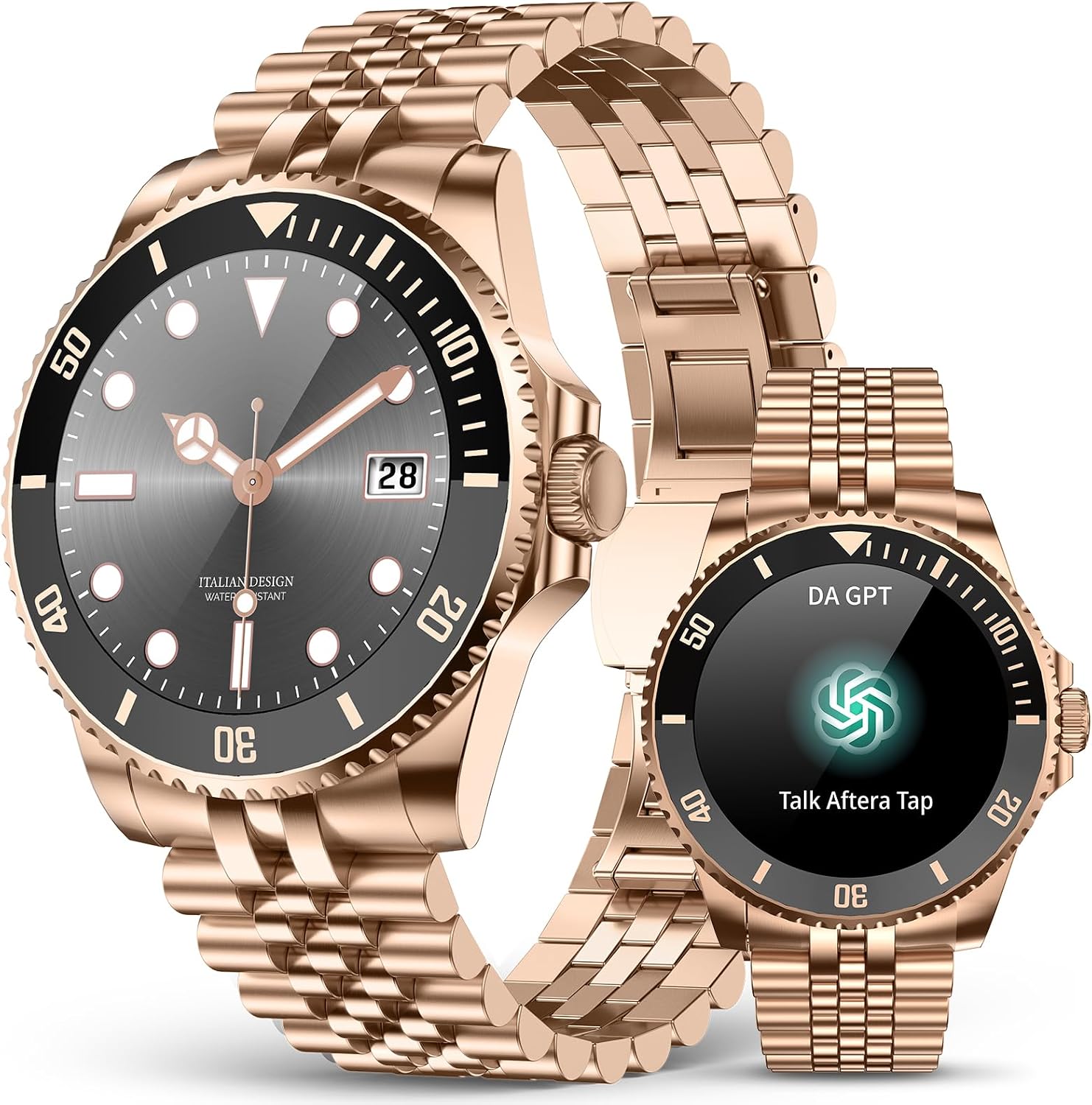 SOUYIE AI Smart Watch for Men, 1.19" AMOLED 44mm, 24/7 Heart Rate Blood Pressure Blood Oxygen Sleep Monitor, 107 Sports Tracker, IP67 Waterproof, Bluetooth Call Voice Assistant, for Android iOS Gold