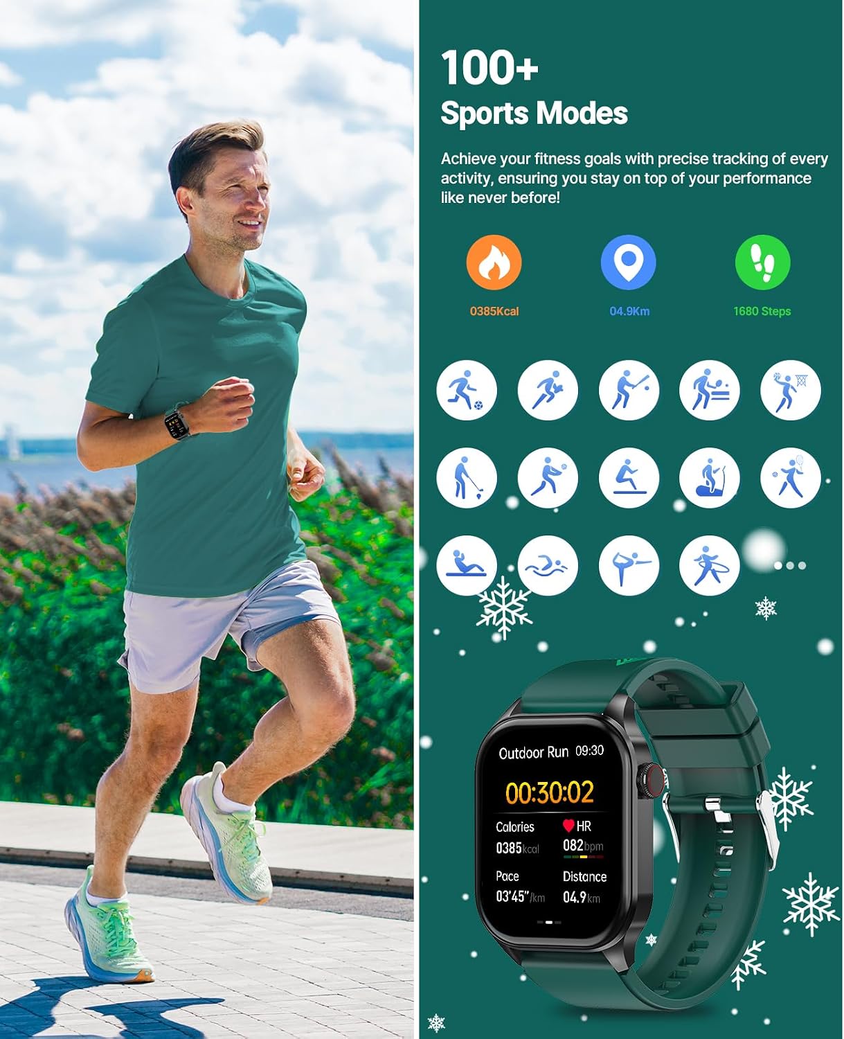 SOUYIE 2025 Christmas Theme Smart Watch for Men Women Android iPhone, with Bluetooth Call(Answer/Make Call), 2.04" Fitness Tracker IP68 Waterproof, 136+ Sports, Heart Rate Blood Oxygen Sleep Monitor