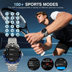 GPT Smart Watch for Men, 24/7 Heart Rate, Blood Pressure, Blood Oxygen, Sleep Monitor, 107 Sports Modes, 1.19-inch AMOLED Display, Waterproof Round Watch, Compatible Android and iOS, 44mm Silver Blue
