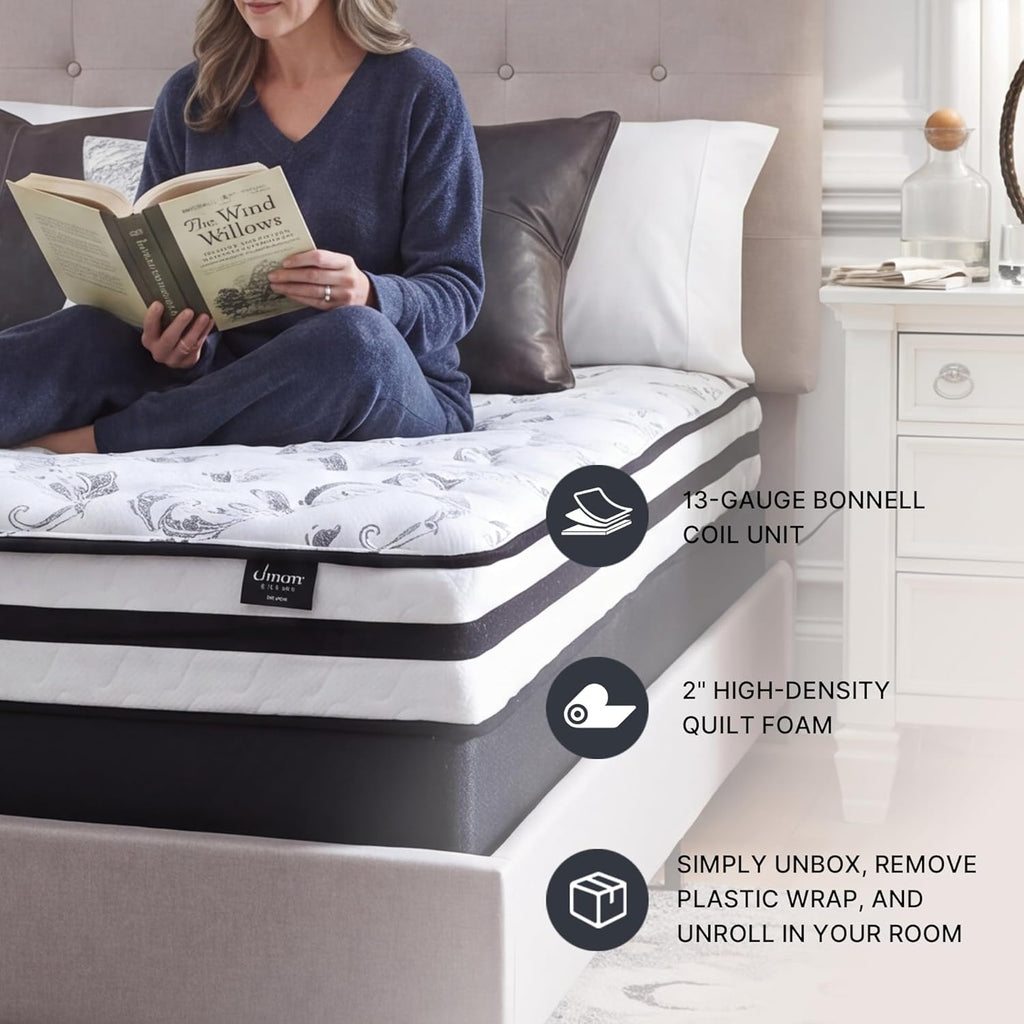 Signature Design by Ashley Queen Size Chime 8 Inch Medium Firm Innerspring Mattress with Pressure Relief Quilt Foam, Fiberglass-Free, Mattress In A Box