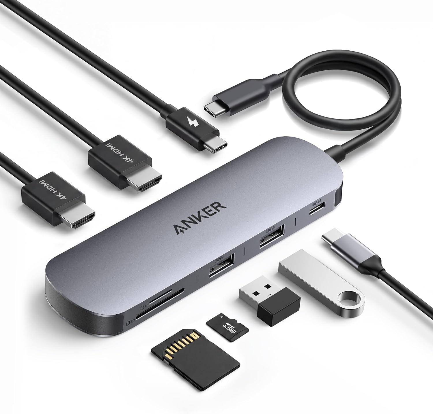 Anker Nano Laptop Docking Station Dual Monitor, 8-in-1 USB C Dock with 4K@60Hz HDMI, 10Gbps 1 USB-C, 2 USB-A, 85W PD, SD/TF Card Reader, for Dell,Lenovo, HP, and Windows Laptops (Charger Not Included)