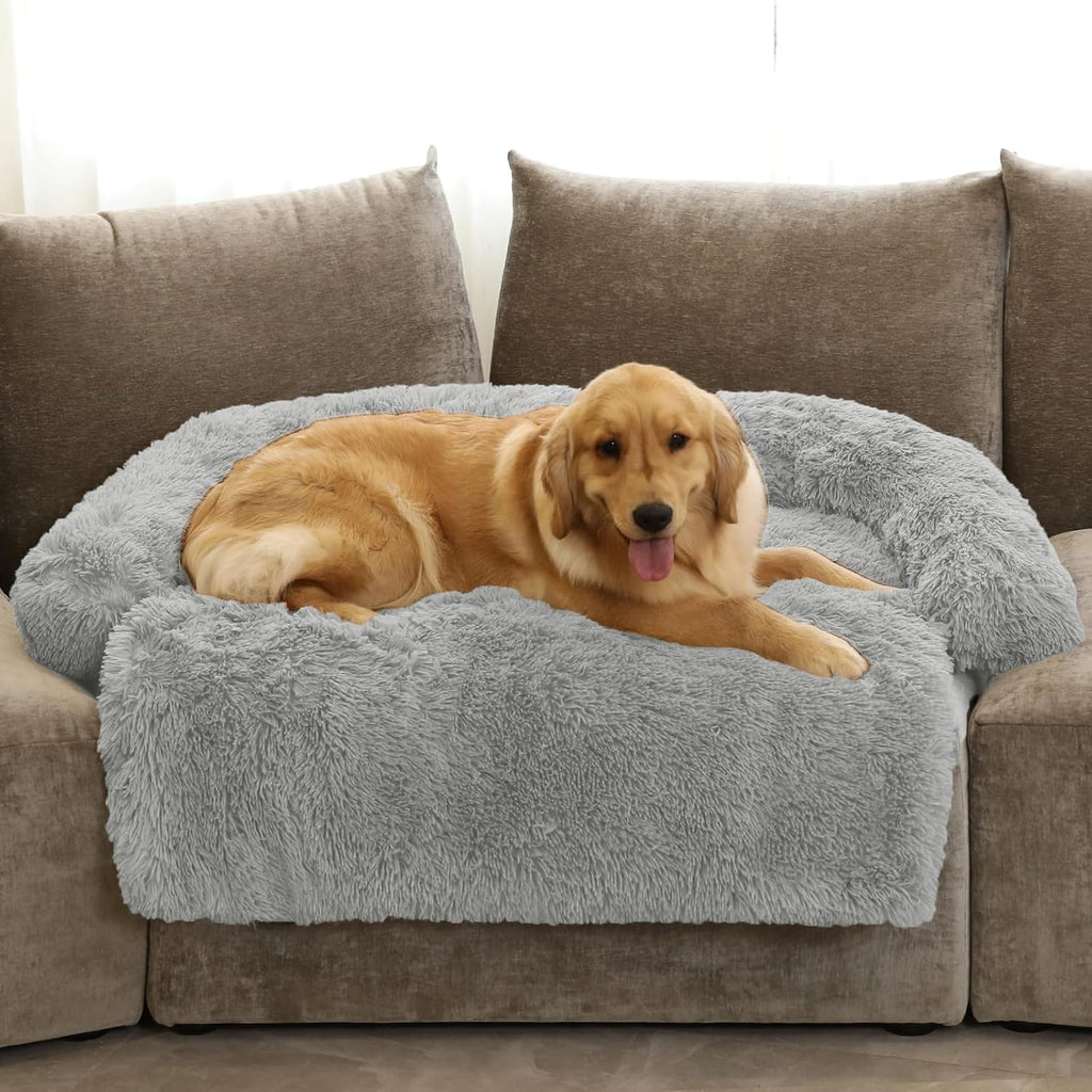 GGIB Cooling Dog Bed Mat with Bolster Pillow Washable Dog Couch Cover Breathable Summer Pet Couch Bed Protector Indoor(Large, Cooling Grey)